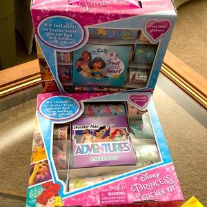 Princess sticker box 2x stationary boxes + loose Disney flakes sticker g…